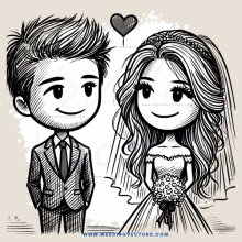a bride and groom smile at each other