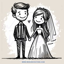 wedding couple in black and white illustration