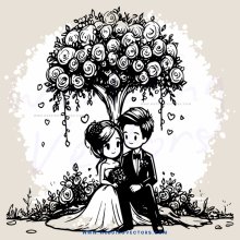 a romantic scene with two people and a tree