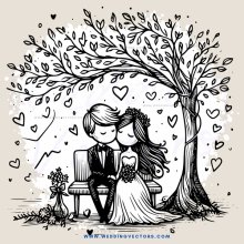 couple underneath tree with heart decorations