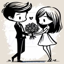a boy and girl with flowers