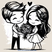 boy and girl standing together with flowers in hand