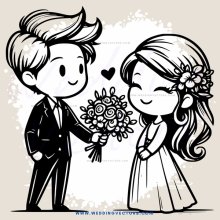 bride and groom holding flowers
