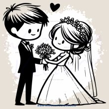 a bride and groom standing next to each other