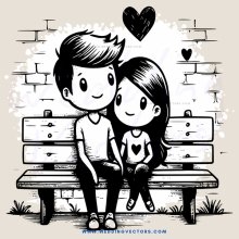 a boy and girl sitting on a bench