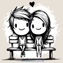 two people sitting on bench in cartoon image