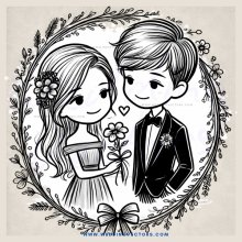 couple in wedding ring bouquet
