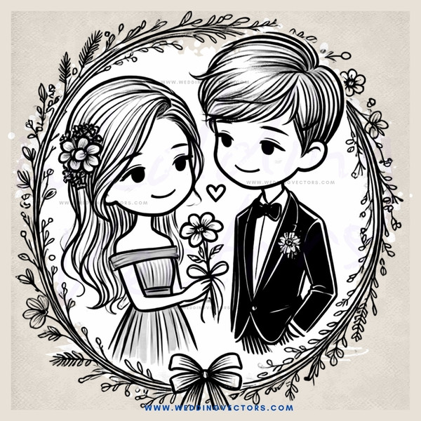 couple in wedding ring bouquet