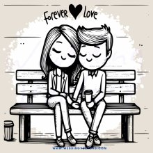 forever love boyfriend and girlfriend sitting on bench