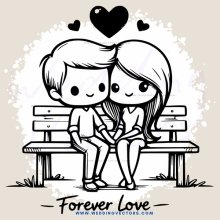 forever love cartoon boy and girl sitting on a bench