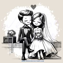 wedding picture with bride and groom sitting on bench