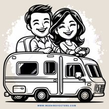 a happy couple in a caravan