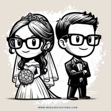 a bride and groom's cartoon illustration