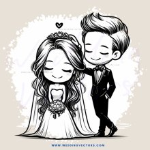 a couple in their wedding attire