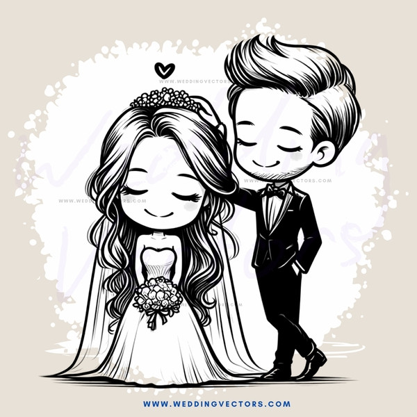 a couple in their wedding attire