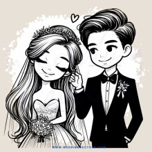 a bride and groom with flowers