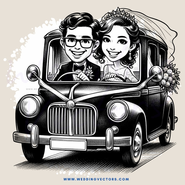 a black and white wedding caricature