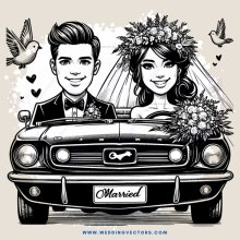 married couple in their wedding car