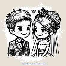 couple smiling at their wedding picture