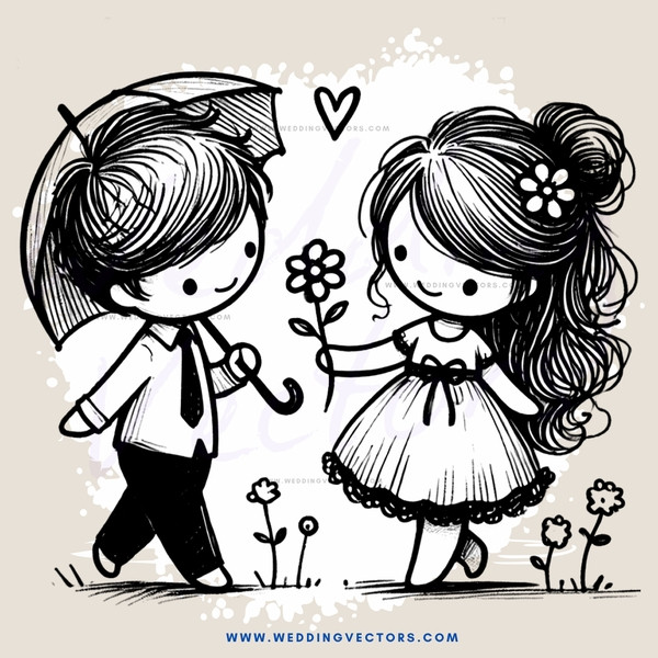 boy and girl flower posing