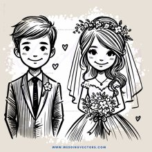 bride and groom drawing in black and white
