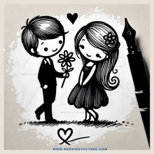 a boy and girl with hearts around them