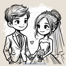 a young couple in wedding attire exchanging rings