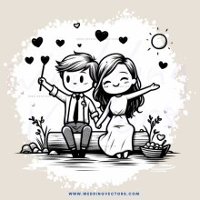 two people sitting on a bench holding hearts