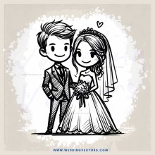 groom and bride cartoon image in black and white
