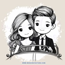 a cartoon boy and girl in a car together