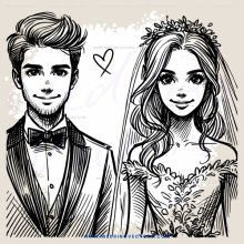 a man and woman in wedding attire with their arms around each other
