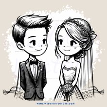 a bride and groom with veils