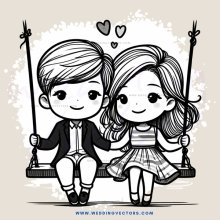 a couple on swings with hearts above them