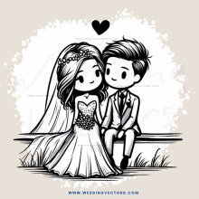 a bride and groom on a bench