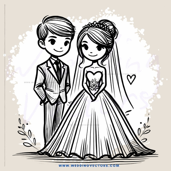 a wedding illustration in black and white