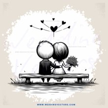 couple on a bench in black and white drawing