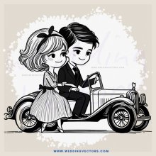 a couple in a vintage car