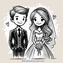 wedding cartoon - a couple on their wedding day
