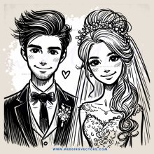 a wedding illustration in black and white