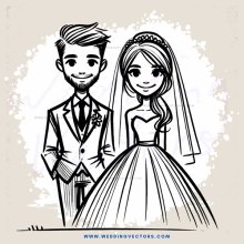 bride & groom in black and white illustration