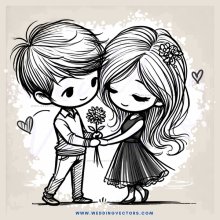 lovers embrace in black and white illustration