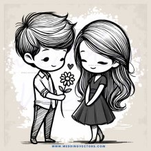 a boy and girl sharing a flower