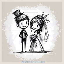 bride and groom in black and white illustration