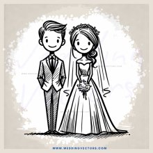a bride and groom in wedding attire