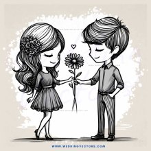 a young couple exchanging flowers