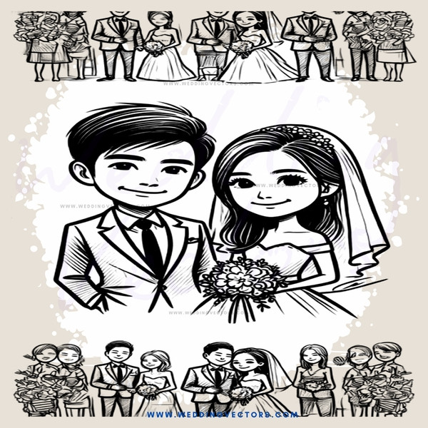 wedding party portrait in black and white