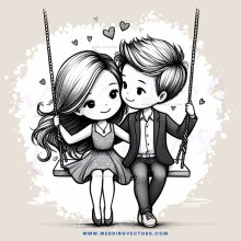 couple on swing in cartoon image