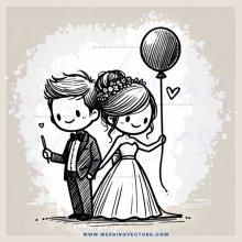 a bride and groom with a balloon