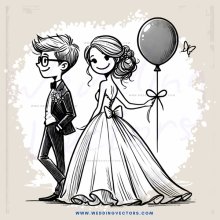 bride and groom with balloon decoration
