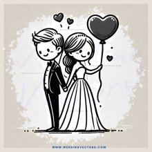 a bride and groom with a balloon heart